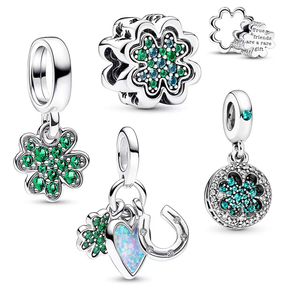 

Sparkling Lucky Four Leaf Clover Dangle Charm Fit Original Pan Bracelet Necklace DIY Pendant Woman Jewelry Making Summer New
