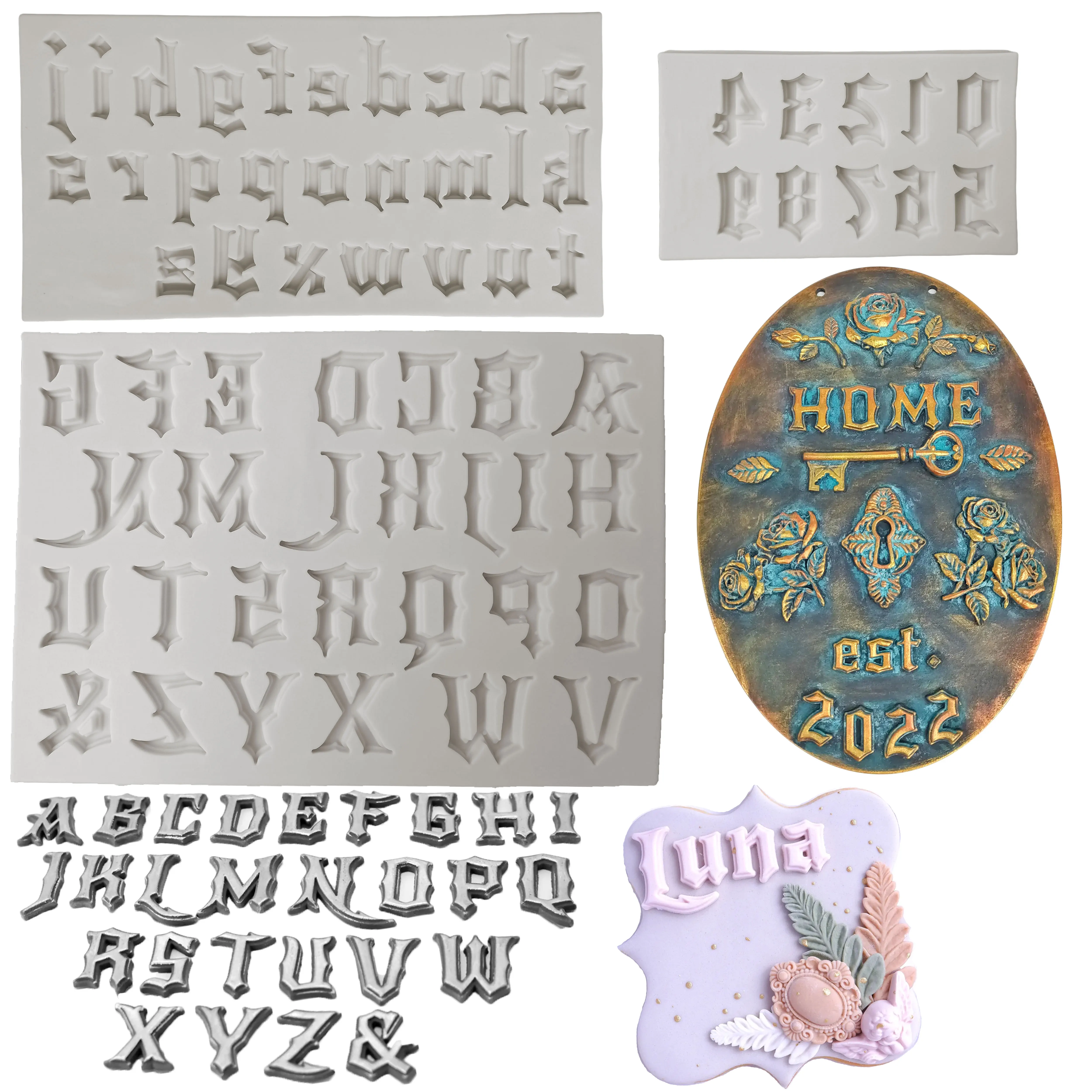 Gothic Font Alphabet Number Silicone Mould Fondant Cake Decorating Mold Clay,Sugarcraft Decorate Chocolate Halloween Baking Tool