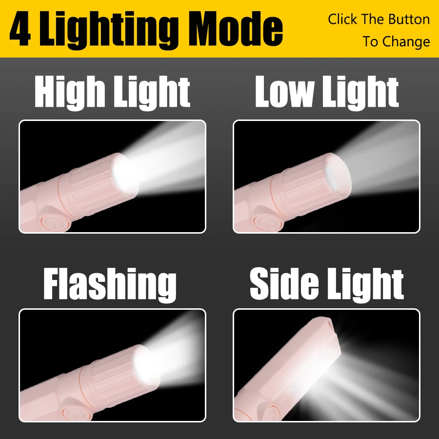 D5 LED Flashlight Rechargeable Type-C Zoom Flashlight Mini Portable with COB Floodlight for Night Lighting Outdoor Camping Torch