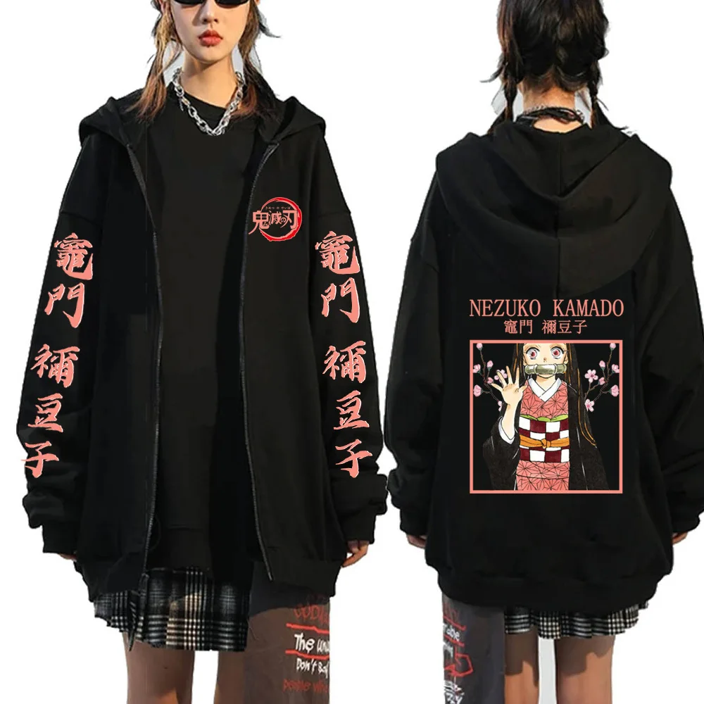 Anime Demon Slayer Zip Up Hoodies Kamado Nezuko And Kamado Tanjirou Print Men Women Harajuku Sweatshirt Zip Up Jacket Coats