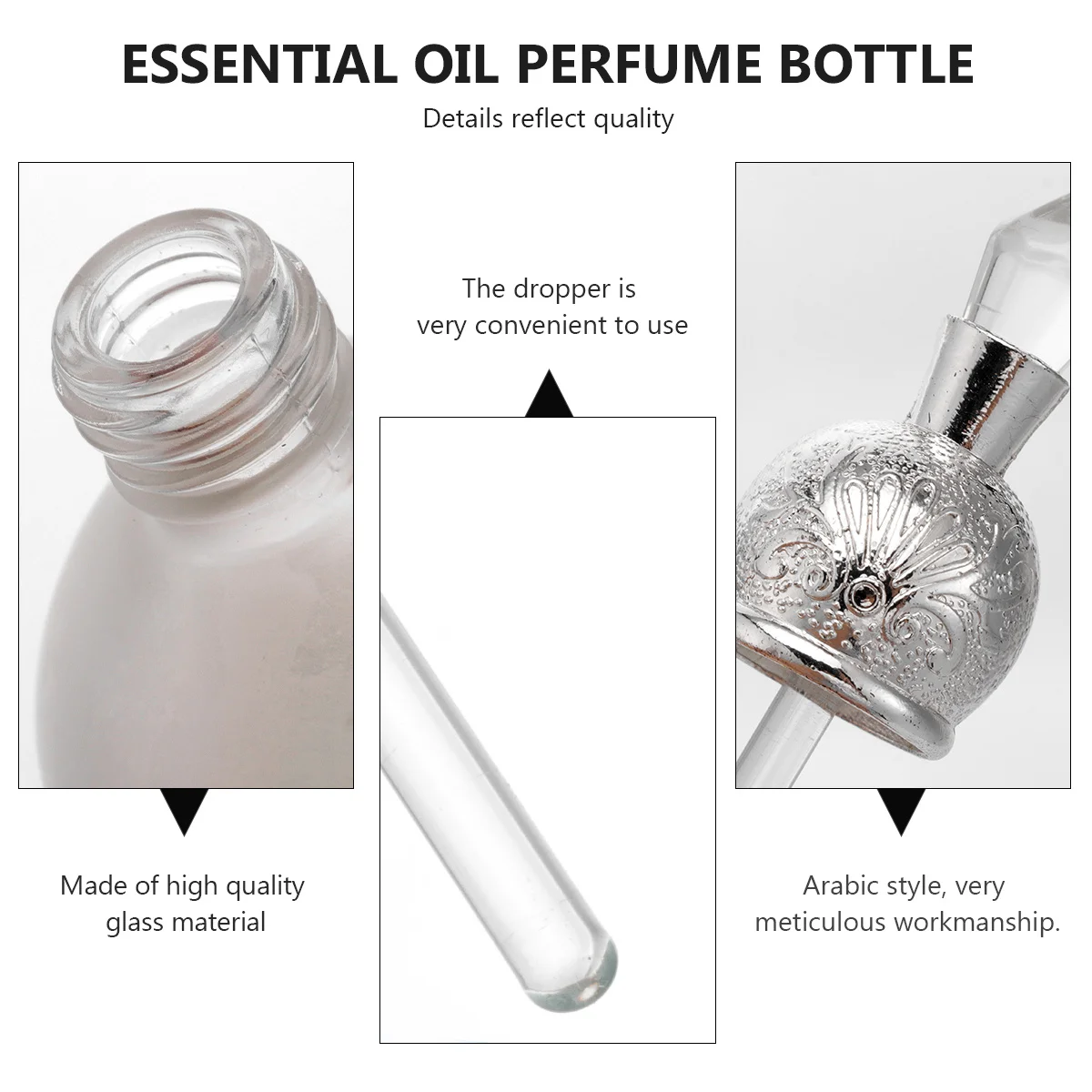 Flacone di profumo in vetro stile Arabia da 15 ml Flacone contagocce vintage Porta oli essenziali riutilizzabile vuoto per decorazioni per la casa da viaggio