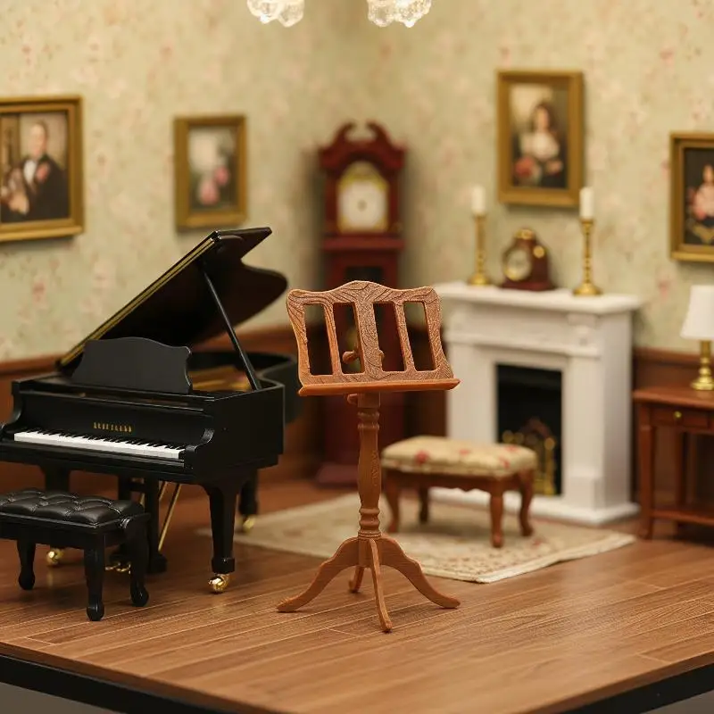 【M】1:12 Miniature Wooden Music Stand Model Carved Detail Stable Base For Dollhouse Sand Table Photo Props