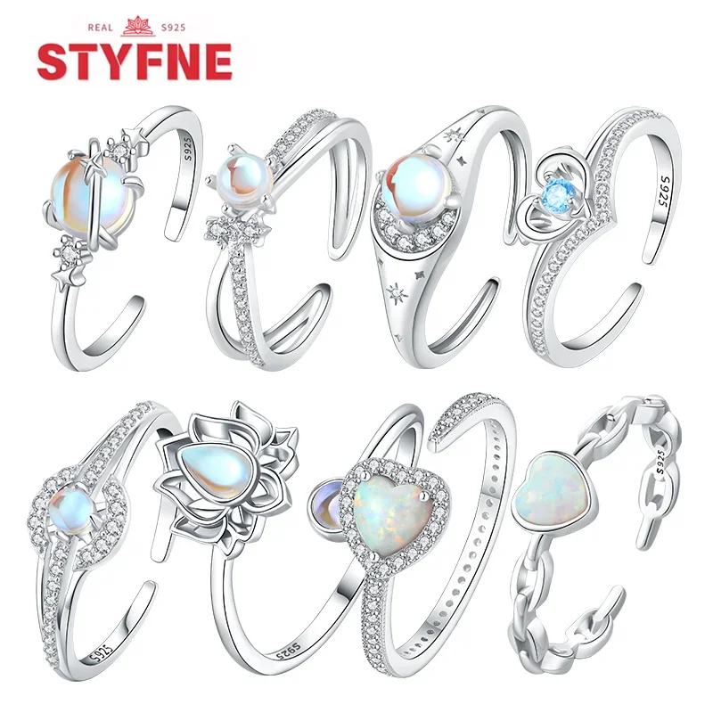 

S925 Sterling Silver Ring Natural Moonstone Rings Heart Shaped for Women Fine Jewelry Party Wedding Gifts Luxury Finger Ring