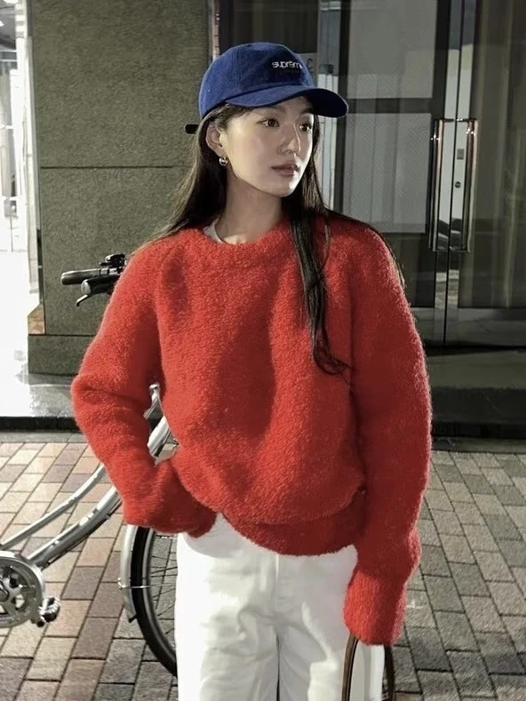 In Stock Miss Candy South korea Ged Hejing Same Sle Mohair All-Match Retro Temperament round Neck Knit Sweater