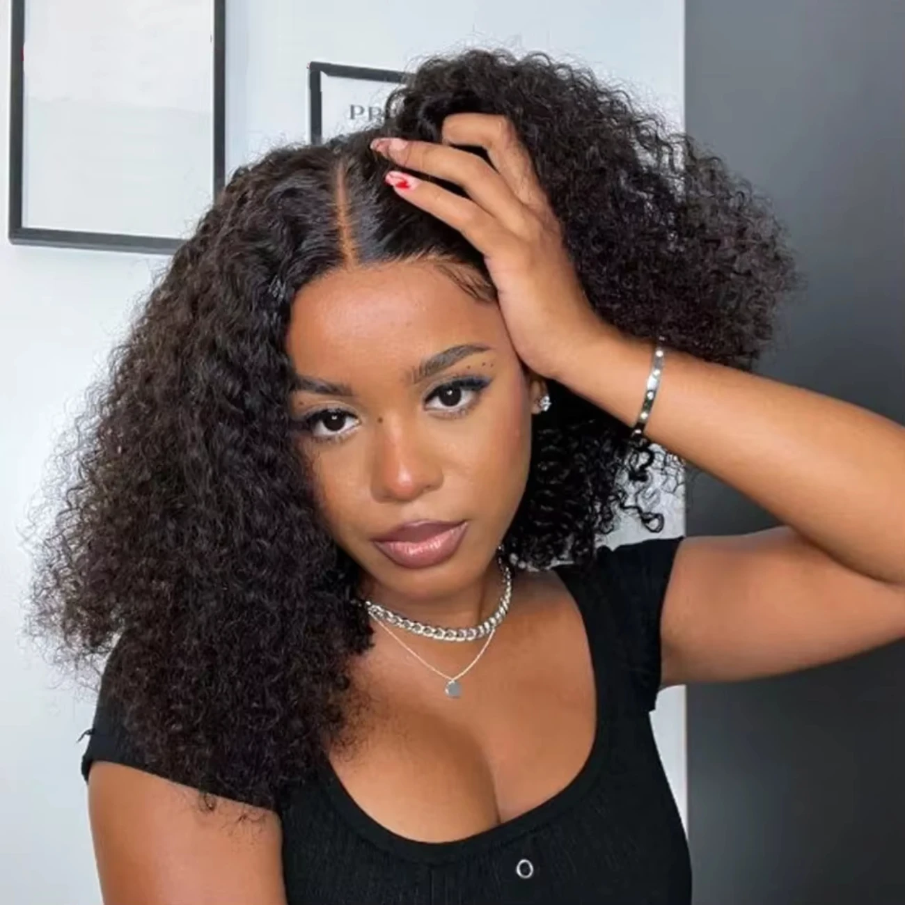 

Deep Curly Short Bob Wig 13x4 HD Lace Transparent Frontal Human Hair Wig Brazilian Remy 100% Lave Front Wig Natural Color 14Inch