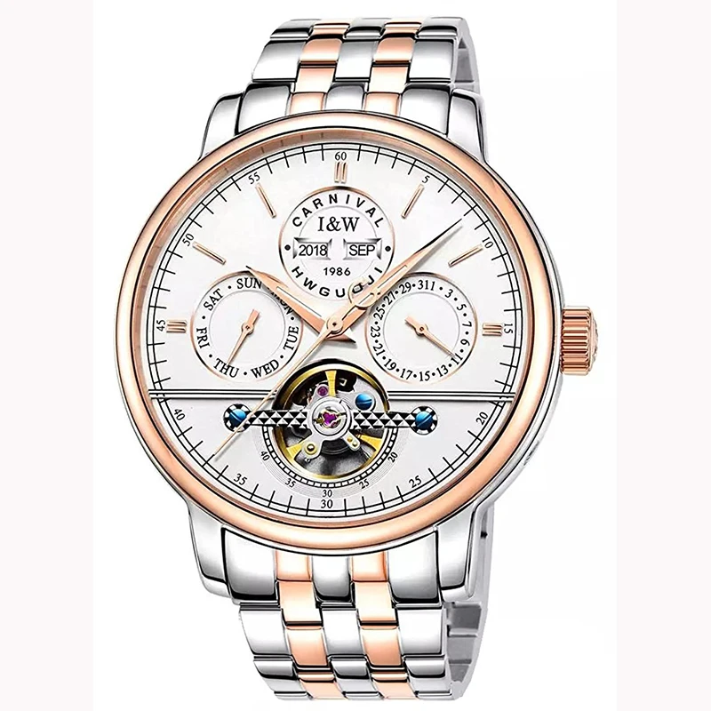 CARNAVAL Luxe eeuwigdurende kalenderhorloges voor heren Hoge kwaliteit Tourbillon automatisch horloge 2025, saffier waterdicht Reloj Hombre