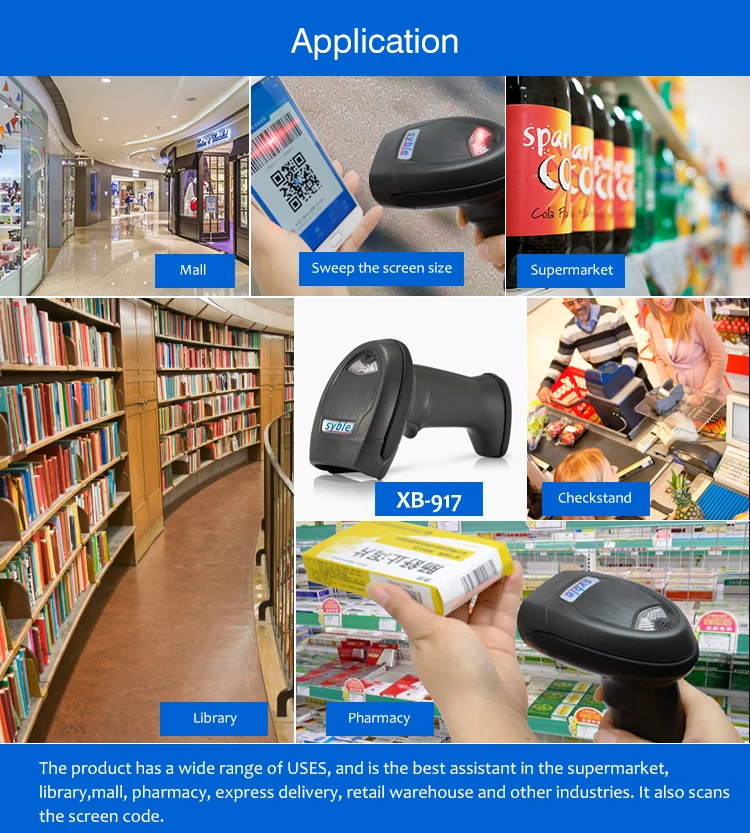 XB-917 Syble Supermarkt Handheld 1D Barcodescanner 2500-punts Pixel CCD Barcodelabelpistool