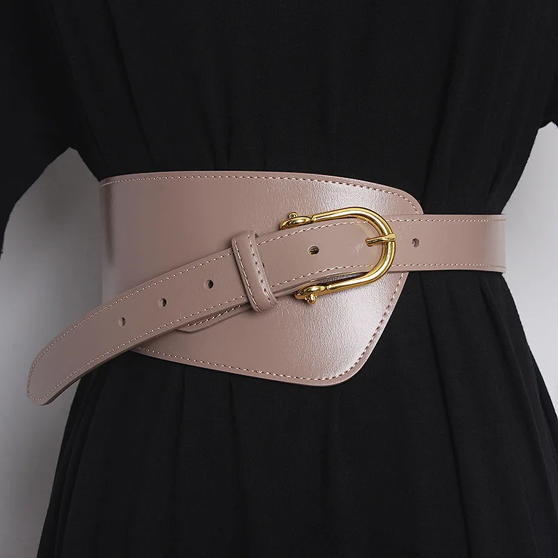 Fashion irregular pressure line edge two-layer cowhide waist belt women's decoration dress versatile waist pin buckle wide belt