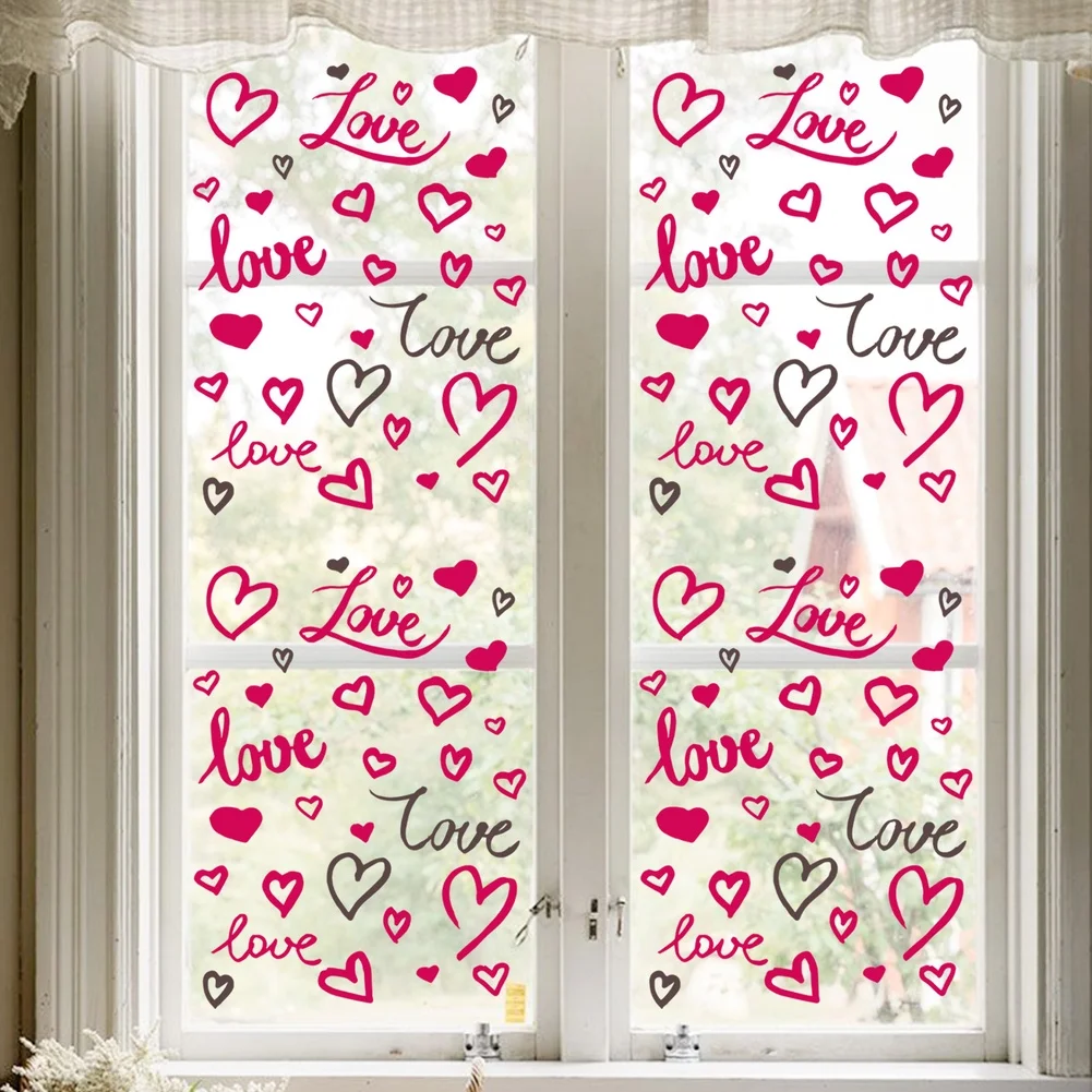 For Valentine's Day Red Valentine Stickers Window Stickers Heart Bear Decor Bear And Floral Patterns PVC Material view 2
