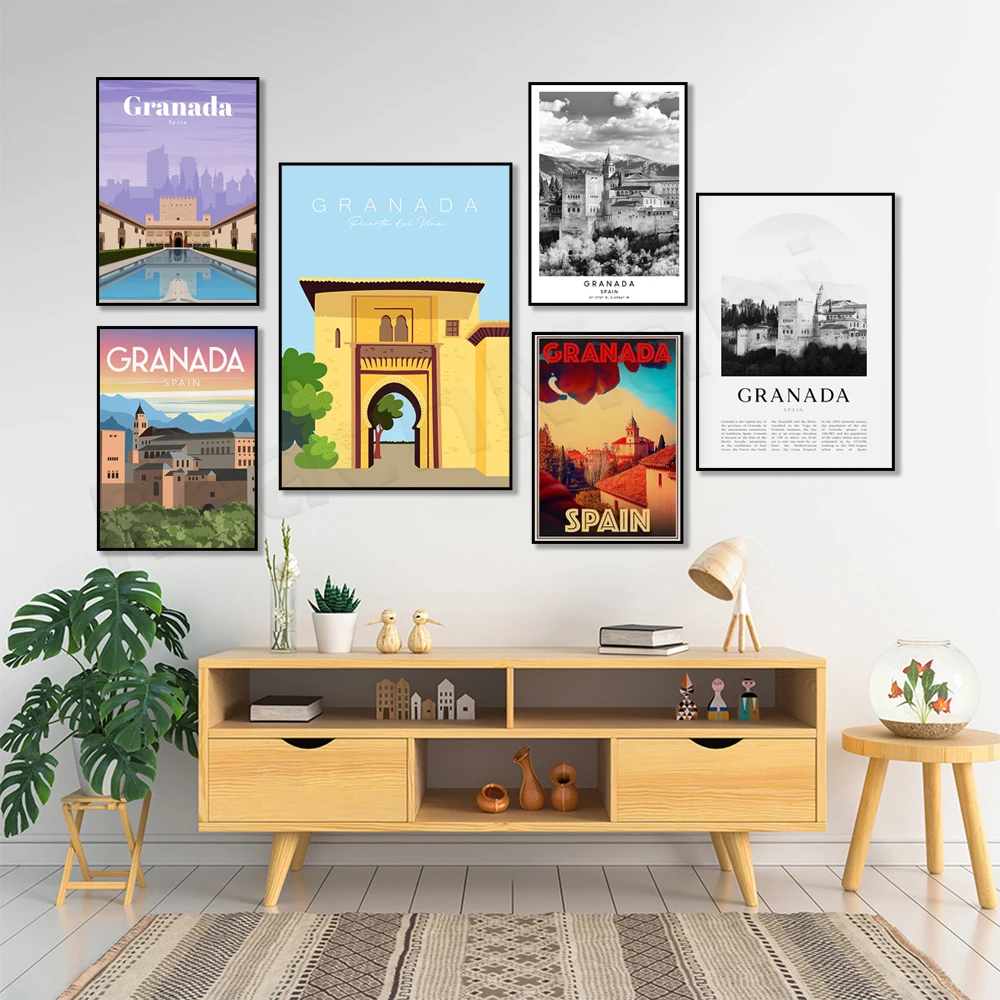 

Alhambra Gardens, Granada, Spain, Andalusia, Granada city landmark coordinates poster, vintage Spain travel photography, artwork