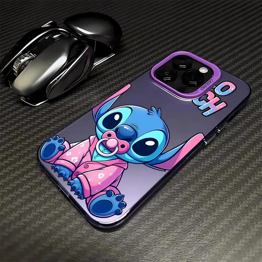 Cartoon Disney Leuke Stitch Case Voor Apple iPhone 15 11 16 13 14 Pro Max 12 15 Plus 11 Pro Matte Lens Bescherm Plating Telefoon Cover