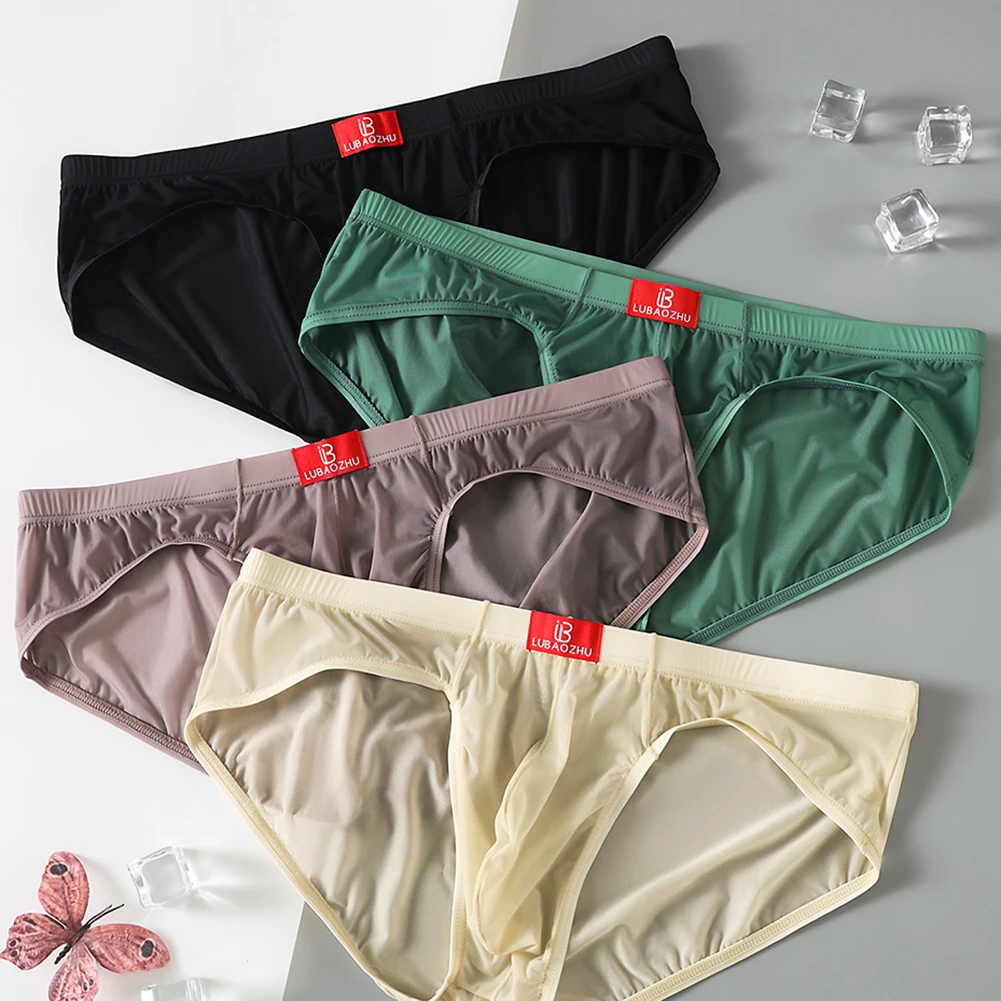 Men Ultra-thin Translucent Ice Silk Briefs U-shaped Pouch Quick Dry Breathable Seamless Underwear Solid Color Mid Waist Panties