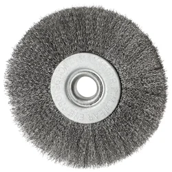 4.5In Flat Crimped Stainless Steel Wire Wheel Brush For AngleGrinder 0.52in Bore Round For Bench Grinder Deburring Tool Cleaning