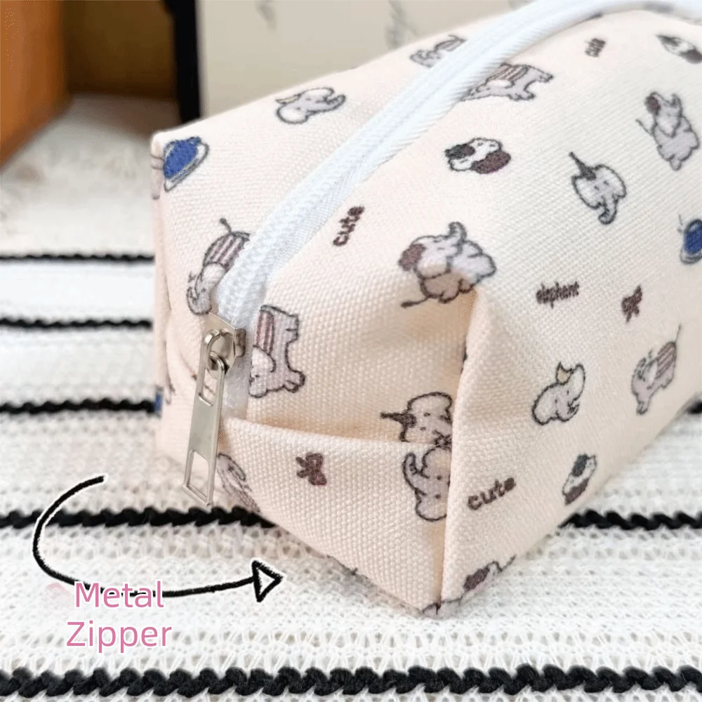 Elephant Print Pencil Case Zipper Closure Rectangular Shape Stationery Organizer Soft Sided Cake Pattern Pen Pouch