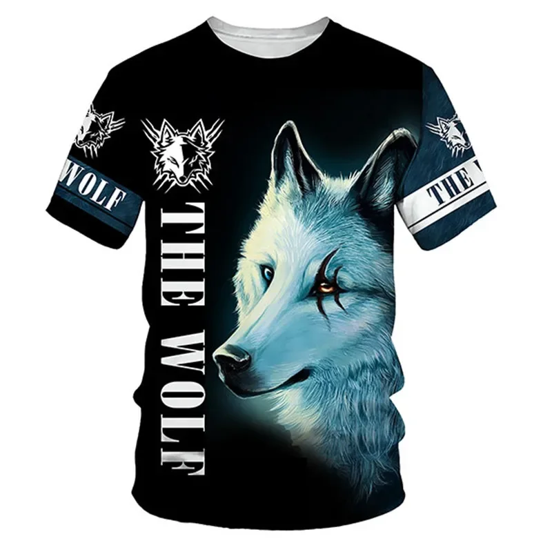 Fashion Wolf Print T Shirt For Men Hip Hop Trend Harajuku Streetwear 3D Animal Graphic T-Shirts Casual O-neck Kid Short Sleeve