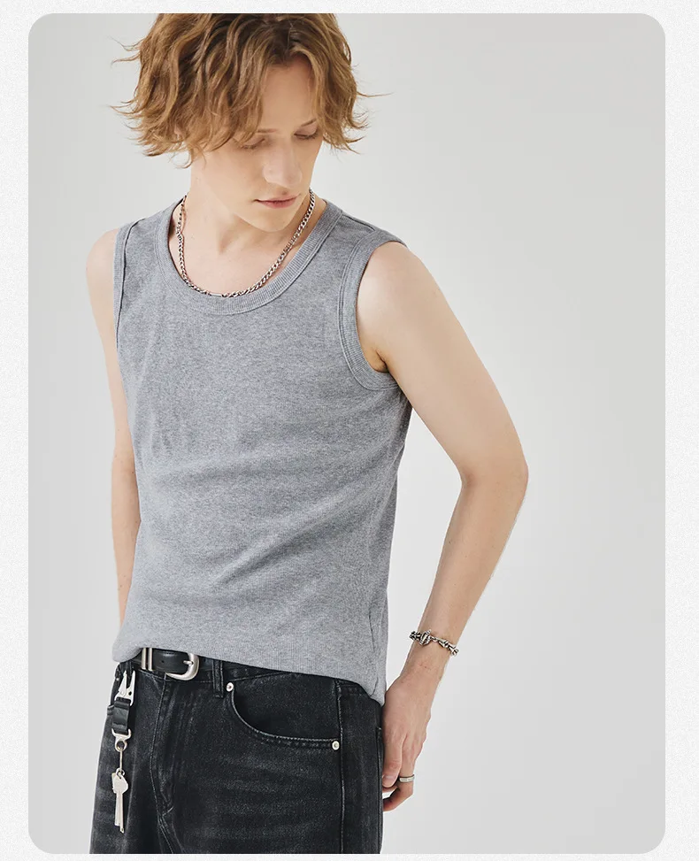 Summer Solid Sleeveless Tank Top Men's Slim Fitness Casual Base Layer