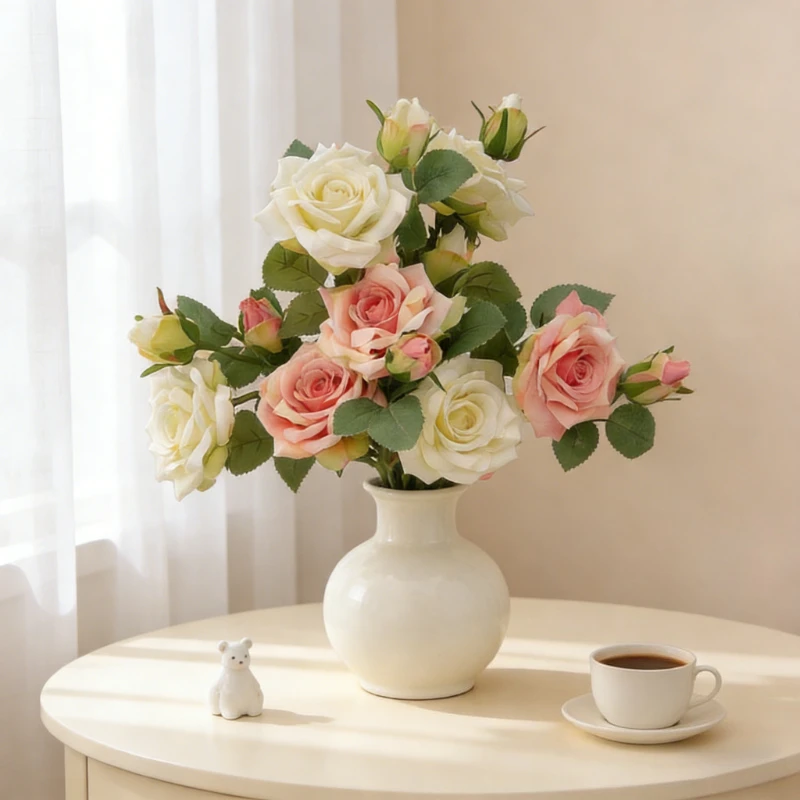 Ramo de Flores Artificiales de Seda con una Sola Tallo y Dos Cabezas de Rosa de 46 cm, Regalo Romántico para el Día de San Valentín, Decoración del Hogar, Ramo de Boda, Fotografía