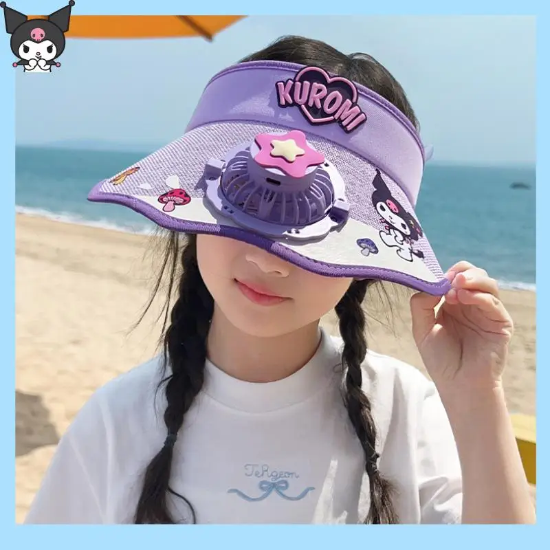 

Hello Kitty Kuromi Anime Children Fan Sunscreen Hat Cartoon Kawaii Sanrio Summer New Big Hat Blade Sunshade Uv Sweet Breathable