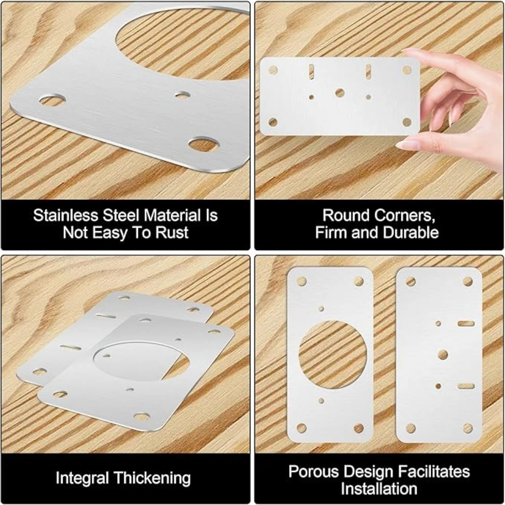 2-100Set Cabinet Hinge Repair Plate Kit Stainless Steel Hinge Fixing Plate Bracket with Mounting Screw for Kitchen Furniture