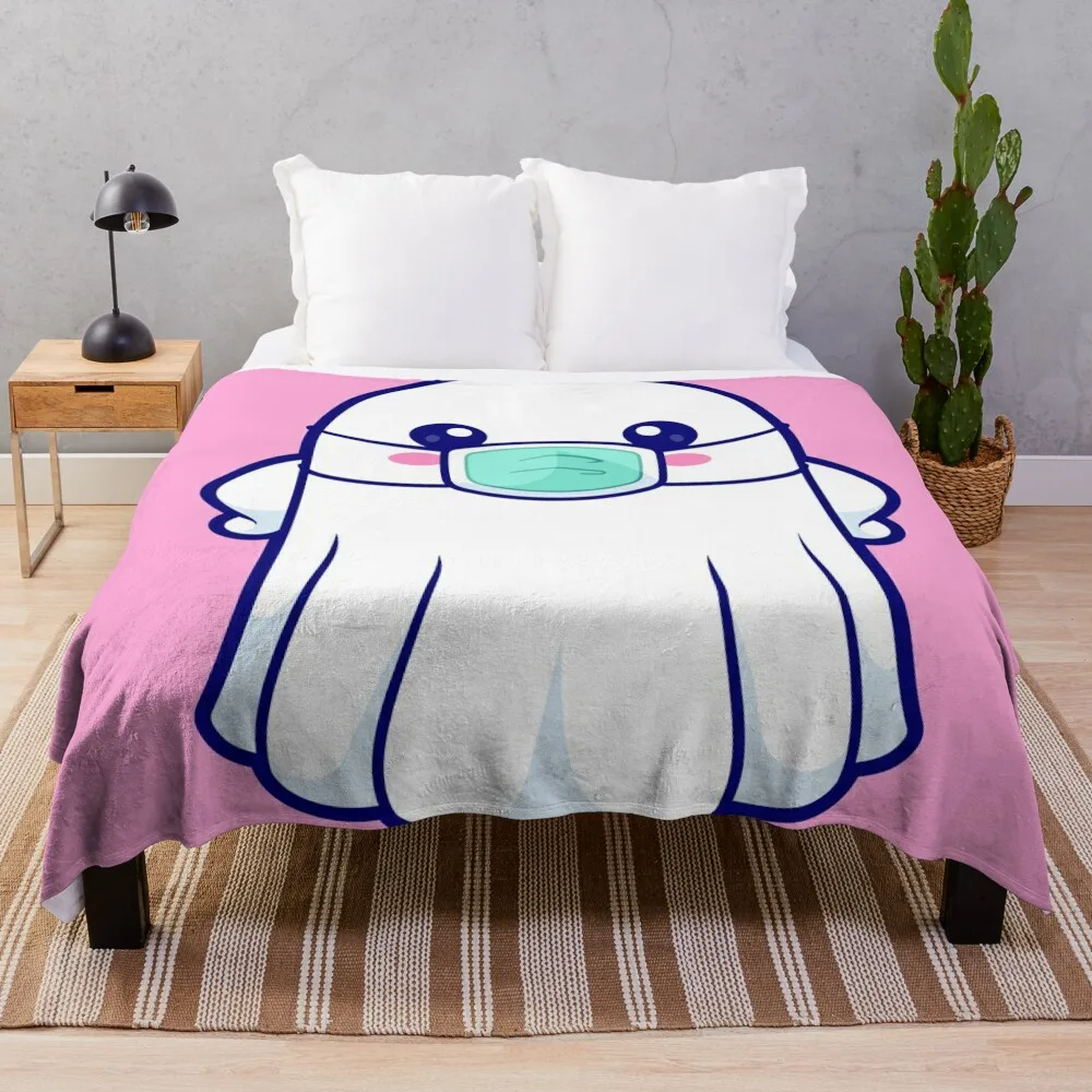 

Cute Ghost Wearing Medical Mask Cartoon Vector Icon Illustration Throw Blanket Blankets For Bed Summer Thermal Blankets