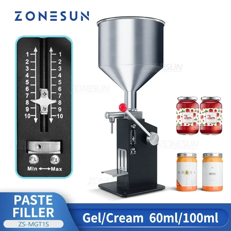 ZONESUN ZS-MGT1S Liquid Paste Filling Machine Manual Bottle Filler Cosmetic Cream Honey Pasta Sauce Peanut Butter Food Packaging