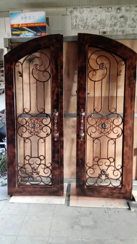 Arched Entry Metal Steel Iron Glass Door Exterior Iron Door Steel Mesh Boundary Wall Gate Design