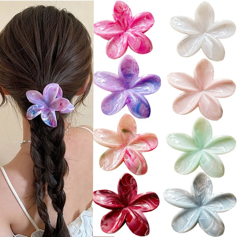 

Fashion Marble Pattern Colorful Flower Hair Claw Clip Hair Shark Ponytail Clip Temperament Hairpin Barrette Hair Accessories