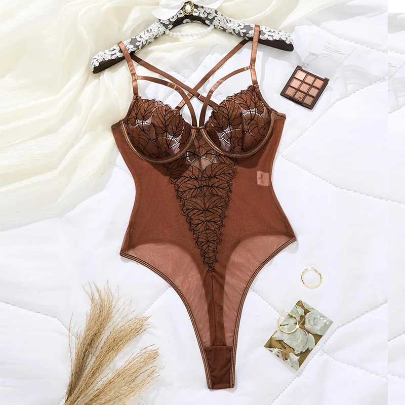 

Sexy Women's Underwear One-piece Lingerie Set Backless Mesh Teddy's Bodysuit Push Up Bras See Through Bandage Erotic Lingerie