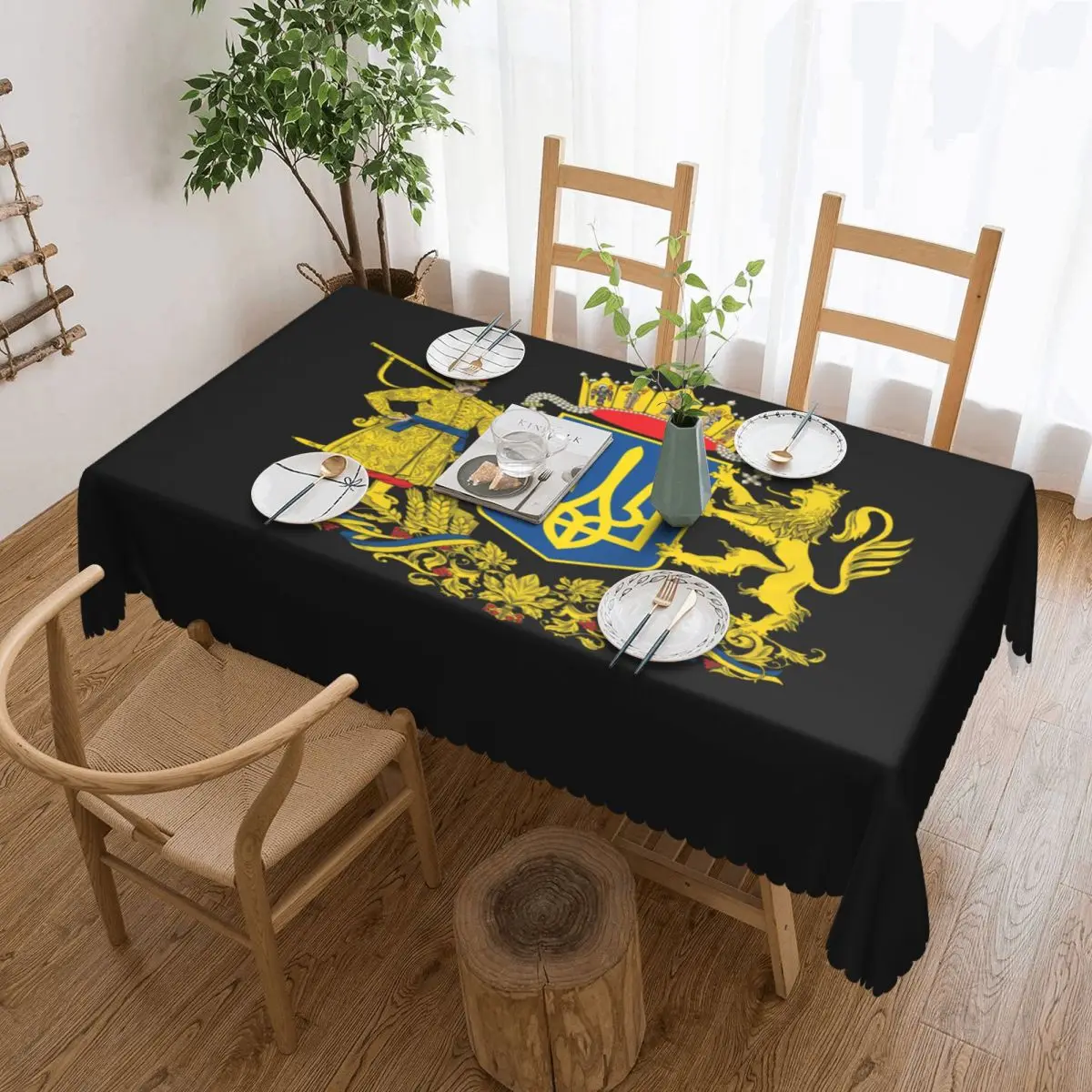 Customized Rectangular Coat Of Arms Ukraine Tablecloth Fit 40