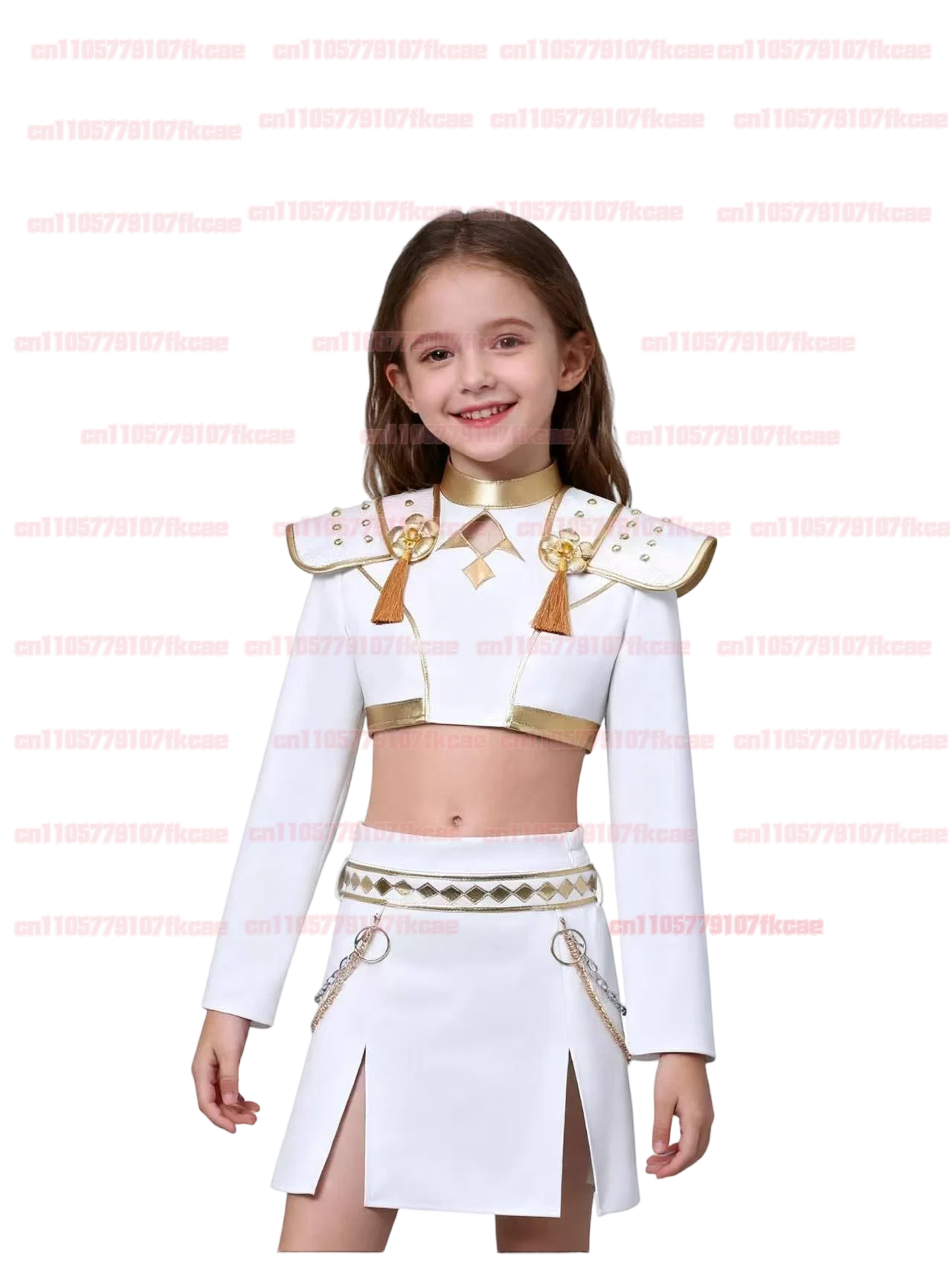 어린이 애니메이션 K-팝 악마 사냥꾼 코스프레 의상 세트 가발 포함 화이트 가죽 유니폼 의상 조이 루미 미라 할로윈 카니발용