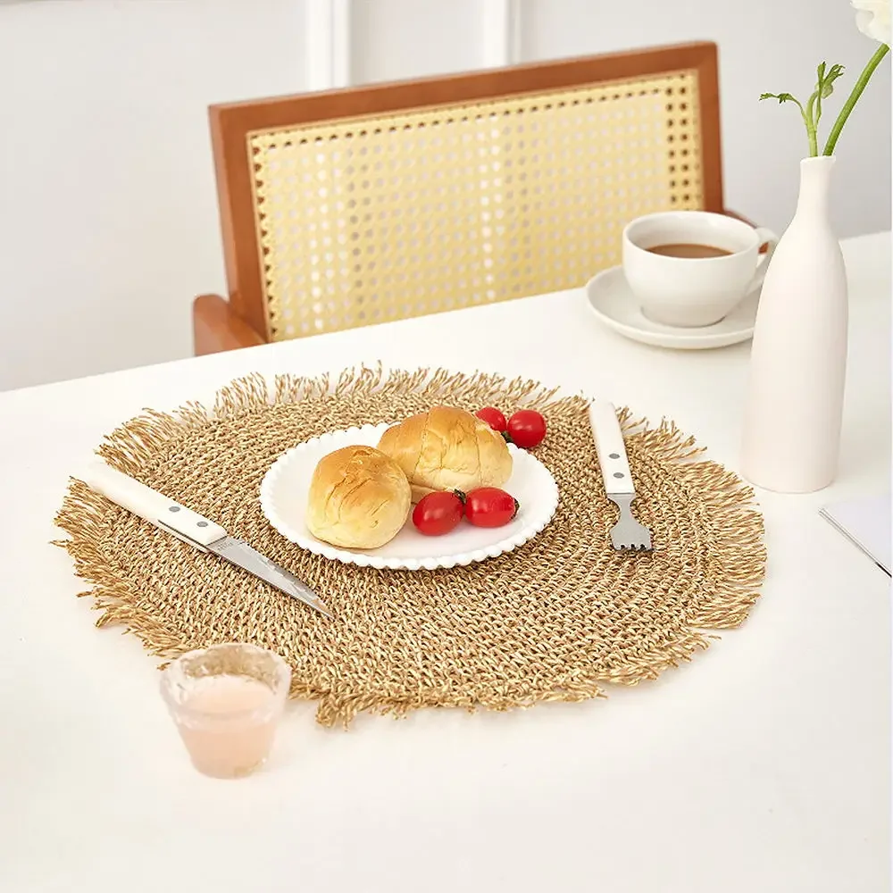 Nordic Style Paper Woven Placemats Dish Coffee Cup Table Mat Non-slip Kitchen Placemat Round Coaster Home Decor