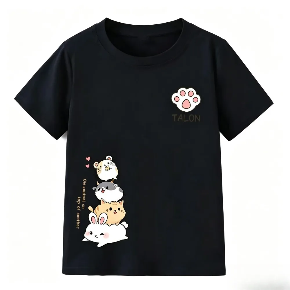 Cute Stack Rabbit Cat Hamster Paw Graphic Men T-shirt O-neck Kawaii Cartoon Daily Casual Soft Short Sleeve Basic Tee