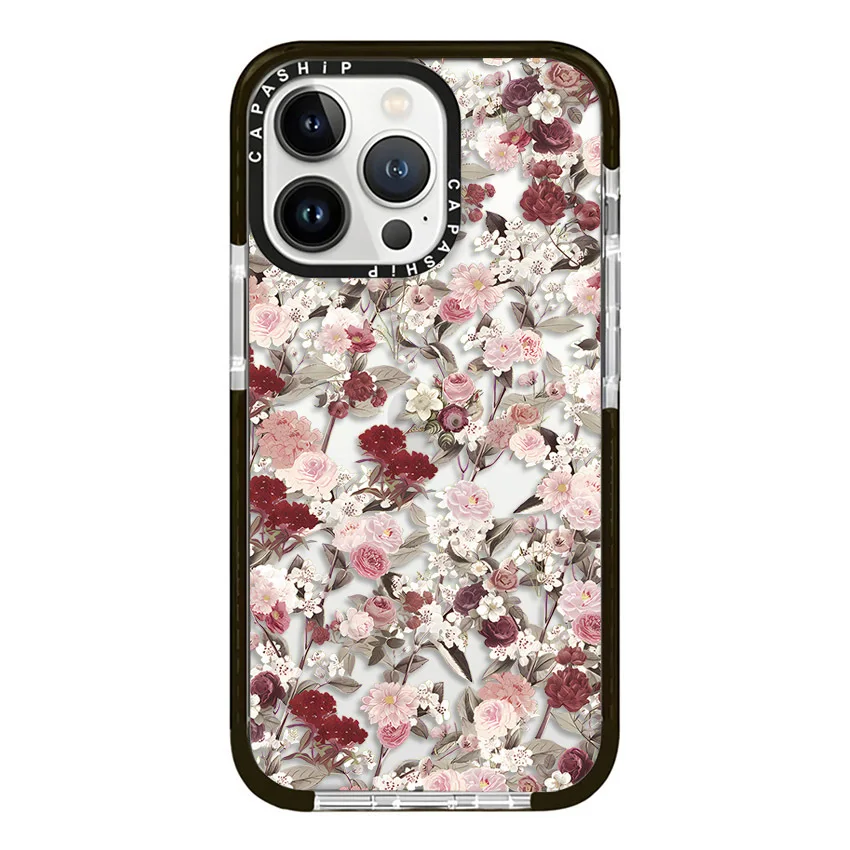 Small Reddish Pink Flowers Case For iPhone 16 15 14 13 12 11 Pro X XS XR Max 7 8 Plus SE Soft TPU Shockproof Back Cover