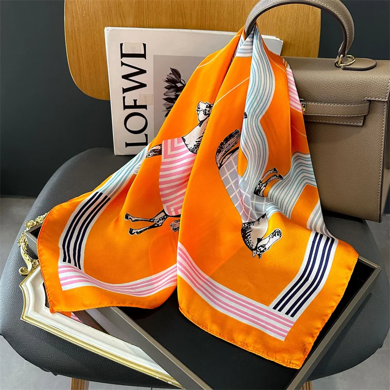 Luxury Brand Silk Shawl Square Scarf Women Horse Satin Hijab Fashion Wraps Neckerchief Female Hair Bands Ribbon Headband Bandana