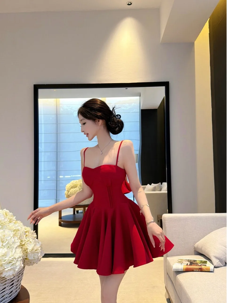 Red Date Girl's Wrap Dress Slim Fit Casual Ballet Style Birthday Skirt Strapless Midi Dress Summer Collection for Young Women
