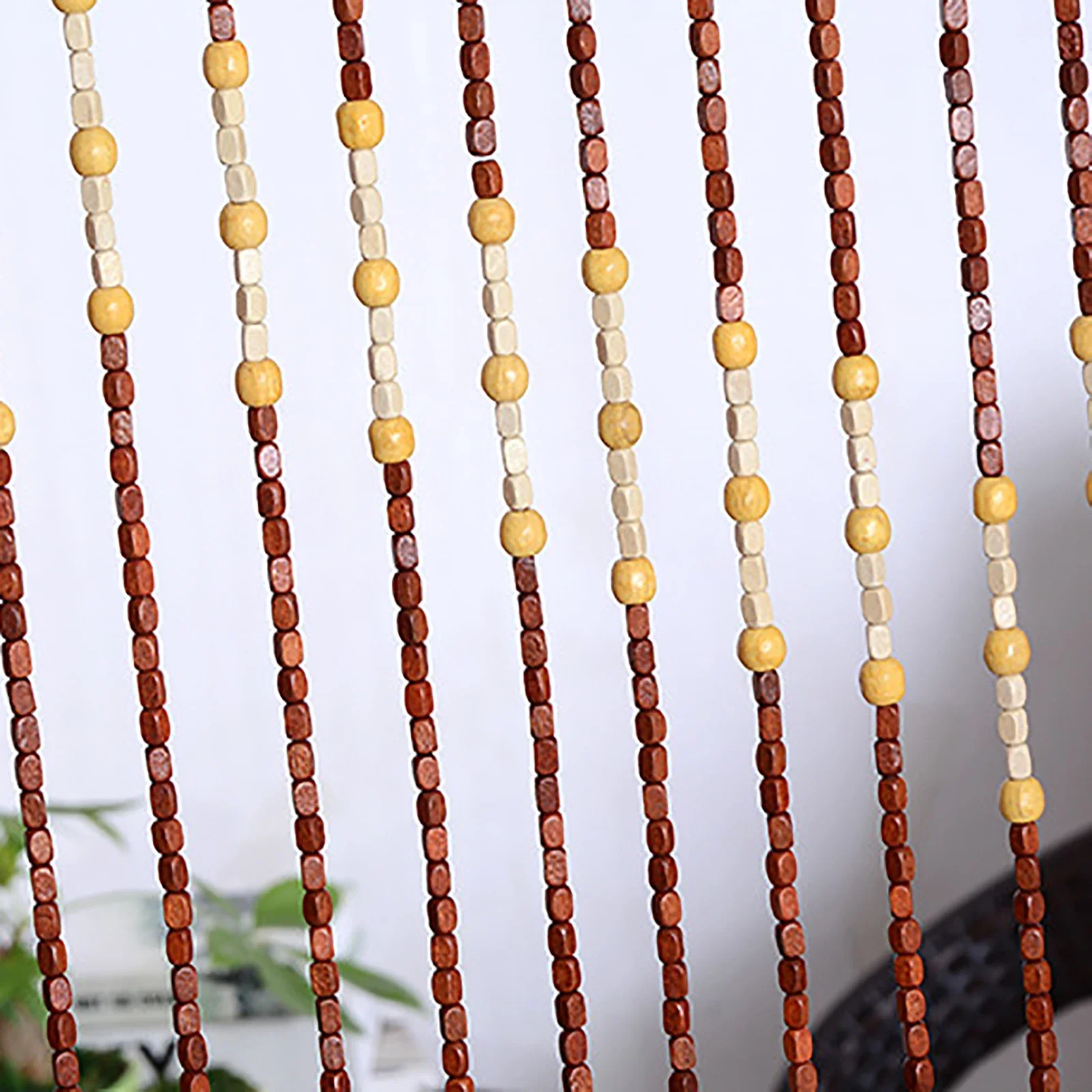 Makramee-Vorhang, Türperlen-Vorhang, 90 x 175 cm, 27 Stränge, Wellenmuster, Holzperlen-Türvorhang, Bambus-Holz, dekorativer Raumteiler – Detail 11