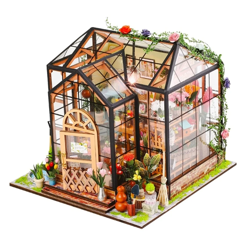 DIY Puppenhaus Miniatur mit Möbeln Holz Green House Kits Raumdekorationen Bastelgeschenk für Teenager Erwachsene Frauen Männer