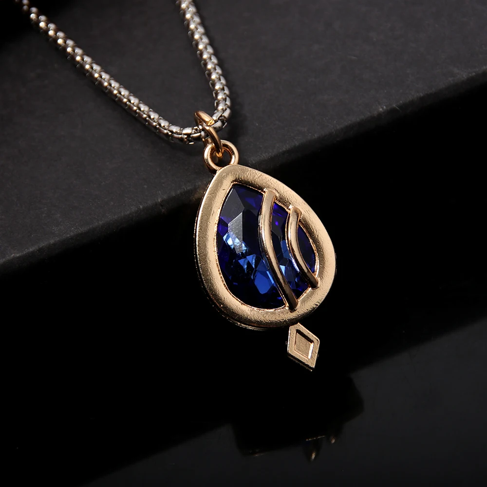 Genshin Impact Fontaine Focalors Cosplay Necklace Blue Water Drop Pendant Choker For Women Men Game Jewelry Accessories Gifts