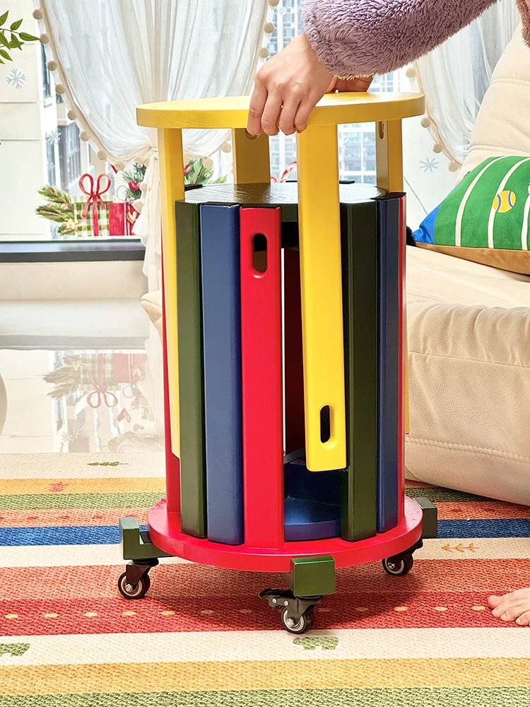 Colorful Solid Wood Combination Stools,Furniture Household Living Room Stackable Round Stool Storage Spare Chairs