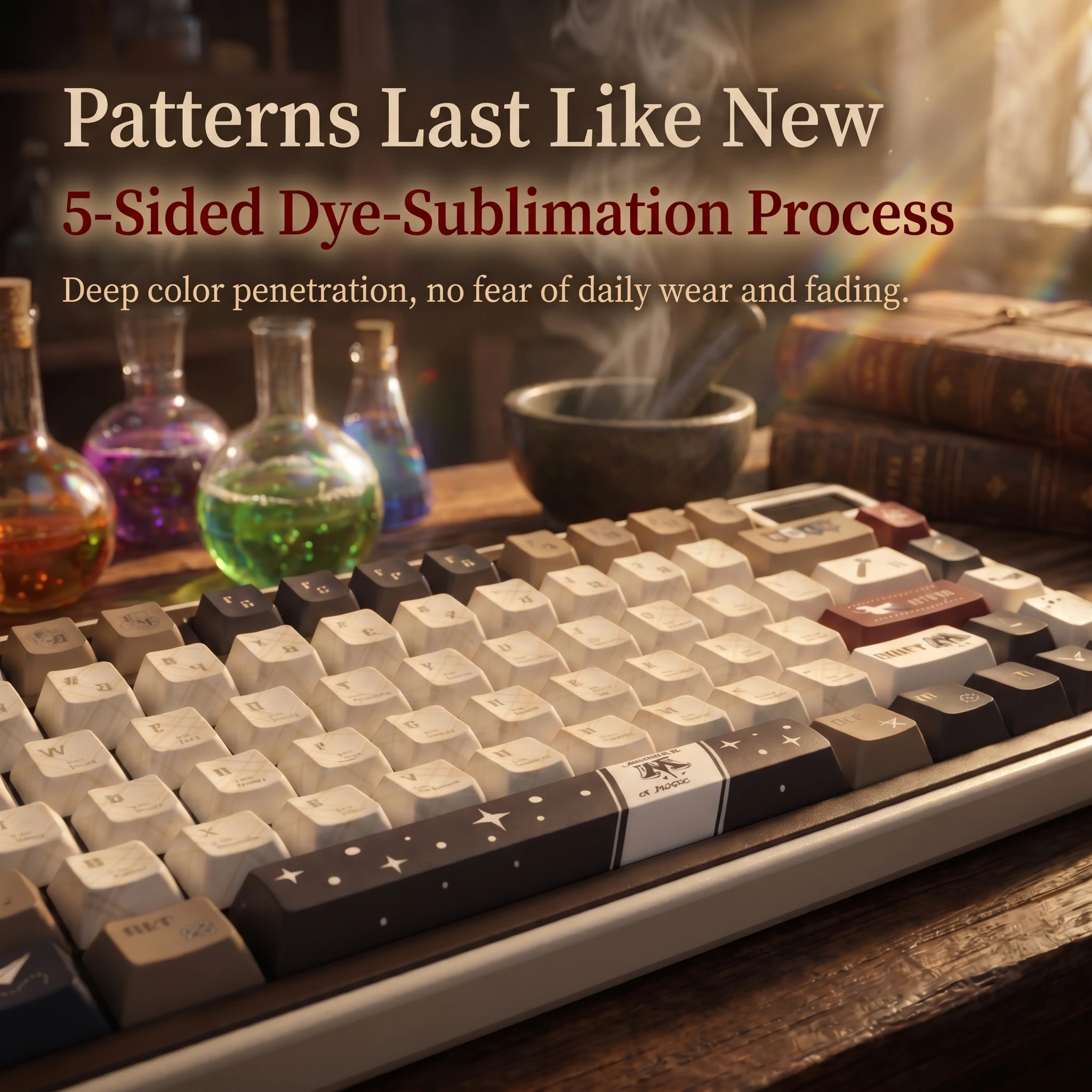 New PBT Keycaps 120Key, Set Cherry Profile PBT 5-Side Dye-Sublimation Anti-Shining Fit 61-108 Keyboards