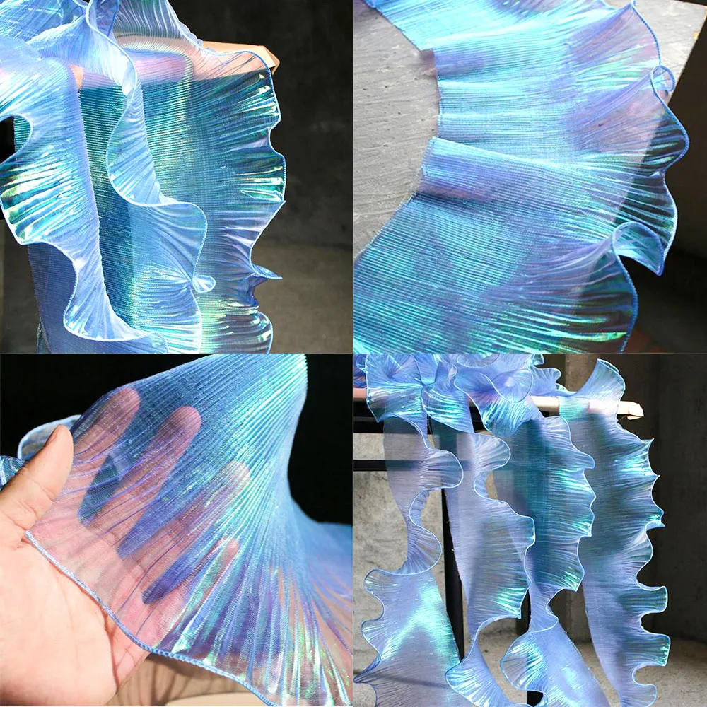 Meerjungfrau Thema Spitzenband Organza Besatz Stoff für Kinderkostüm DIY handgemachte Rock Kleidung Magic Wave Dekor 1/2 Yards
