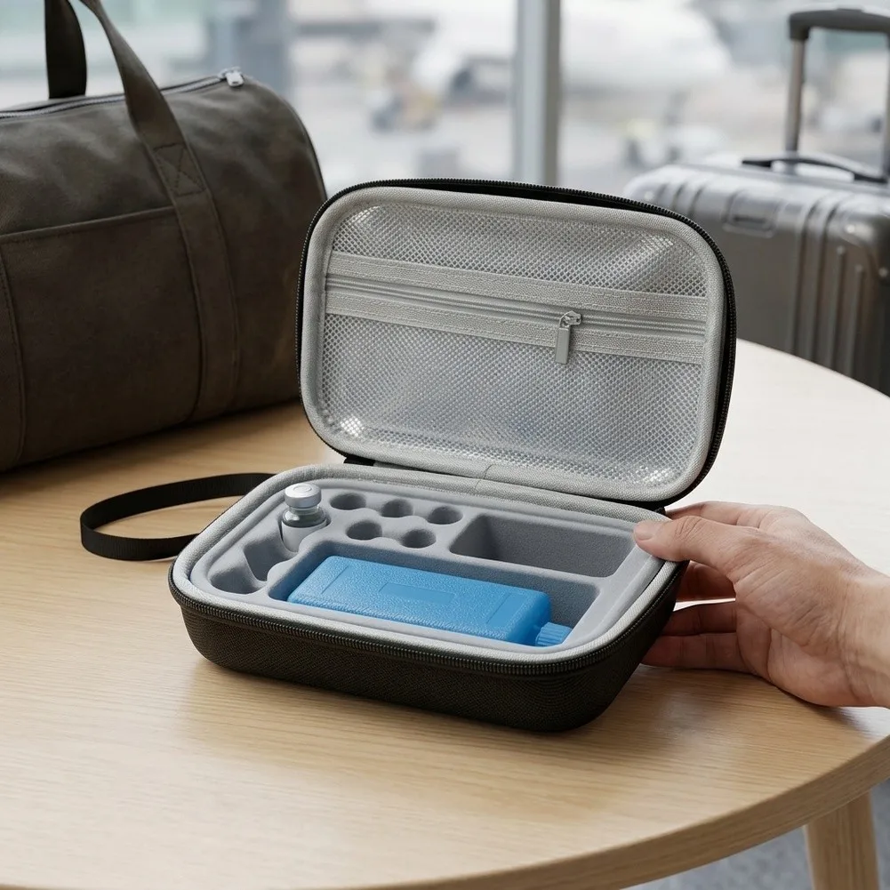 Portable Peptide Travel Case Insulin Cooler with Fixed Vial Holder and Cooling Function for Safe Medication Carry