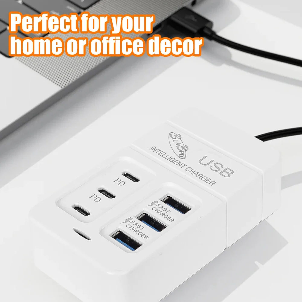 6Ports Multiport USB Charger 35W PD Type-C Mobile Phone Fast Charge Quick Type C Wall Chargers TypeC USB Hub Adapter EU US Plug