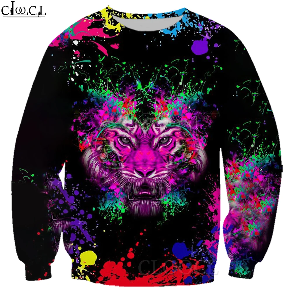 CLOOCL Sweatshirt for Men Harajuku Art Painting Lion Graffiti 3D Printed Streetwear Harajuku All-match Tops Drop Shipping