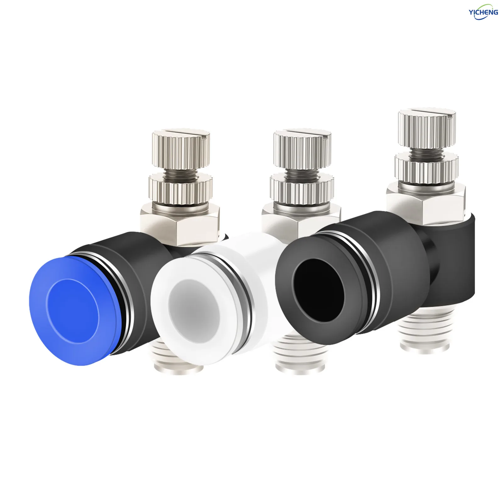 

YICHENG PNEUMATIC Push to Connect Air Line Fitting Air Flow Control Valve OD 10mm,1/8"1/4"3/8"1/2" inch thread (Pack of 5)