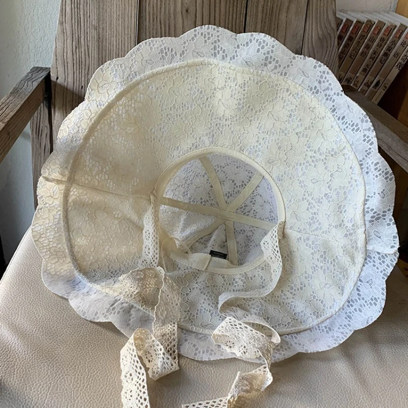 Summer Lace Sun Hat Women Wide Brim Sun Hat Women Lace Hat Summer White Black Lace Party Wedding Packable Beach Hat