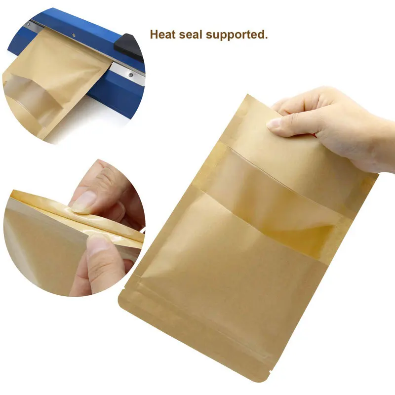 

15x22CM Brown Kraft Paper Bag Stand Up Zipper Resealable Food Grade Coffee Bags Pouches,Biscuit Bag,Pastry Bag,Snack Sub-Package