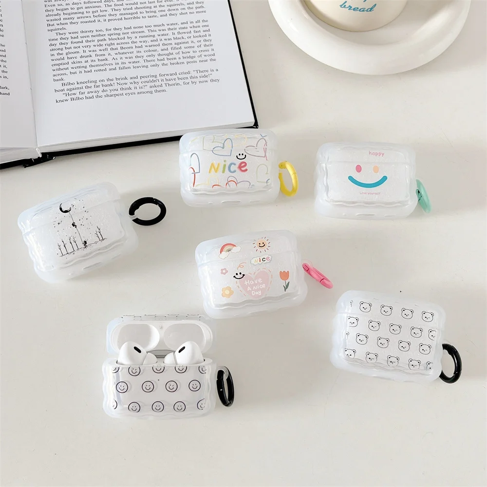 Cute Cartoon Wave Lovers Cover For Apple Airpods Pro 2nd Fashion Smile Heart Earphone Protector Cases for Airpods 1 2 3 Keyring