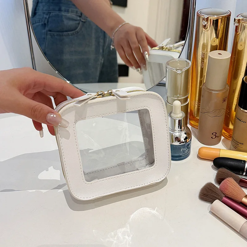 Bolsa de maquillaje transparente para mujer, neceser de PVC con cremallera, organizador de belleza, almacenamiento de artículos esenciales de viaje, neceser de aseo, estuche de lavado