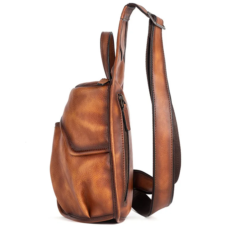 Imagem -04 - Mochila de Couro Genuíno para Homens Bolsa com Cruz no Peito Travel Retro Real Cowhide Messenger Bolsa Mochila Lateral Única Mochila Mochila Mochila